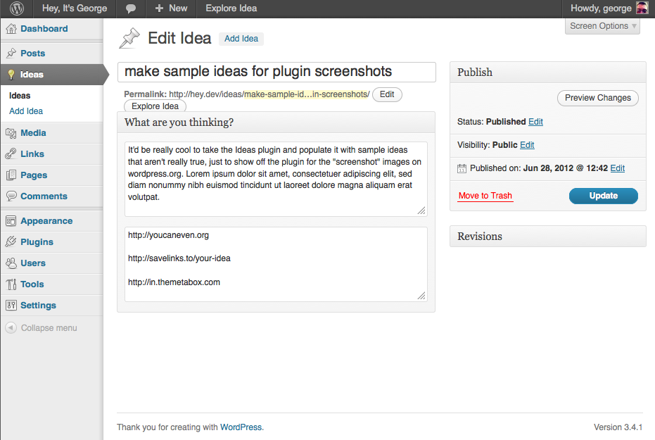 Saving An Idea For Later Saving An Idea For Later with "Ideas" WordPress plugin